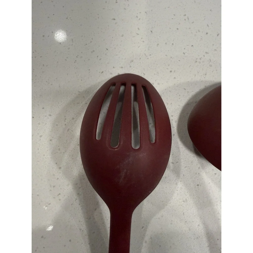 Kitchenaid Lot Of 3‎ Serving Utensils Maroon Slotted Spoon, Spoon & Ladle